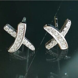 Sterling silver CZ cross earrings kiss  X 🆕